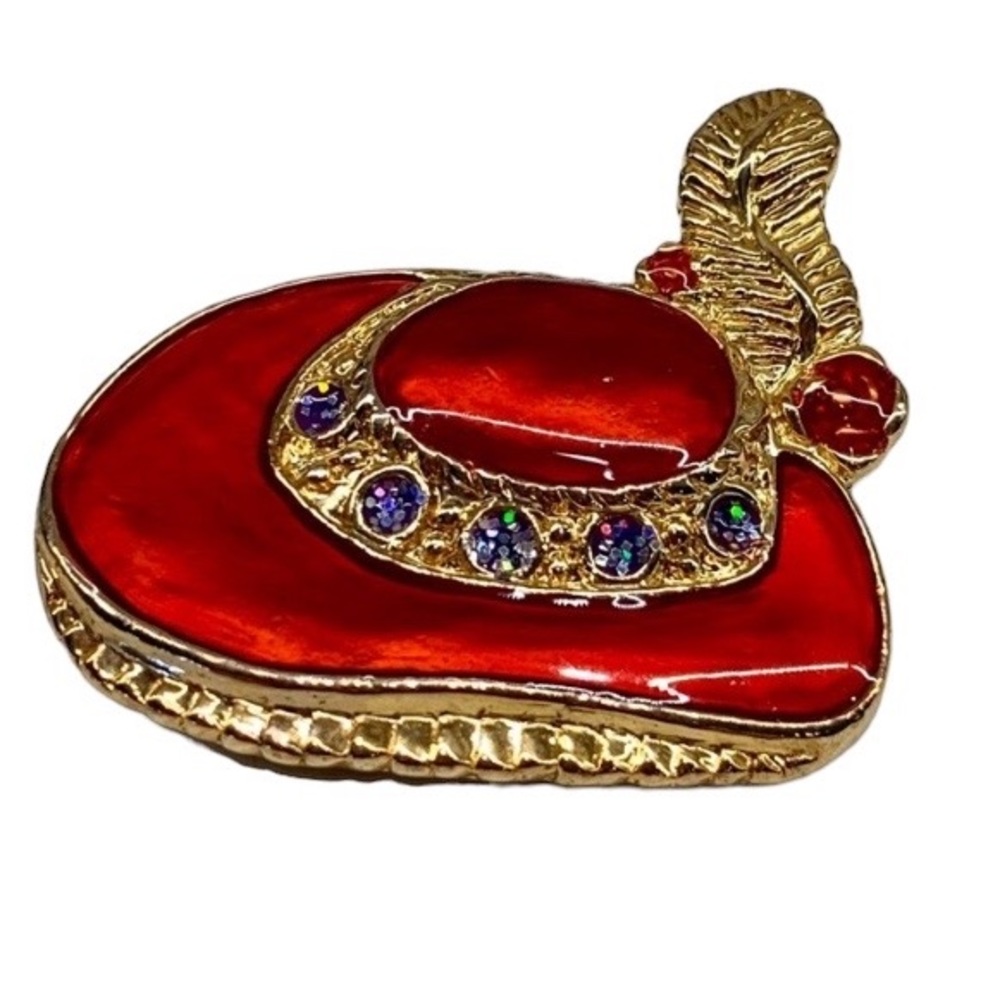 Red Hat Society Brooch Pin Gold & Red